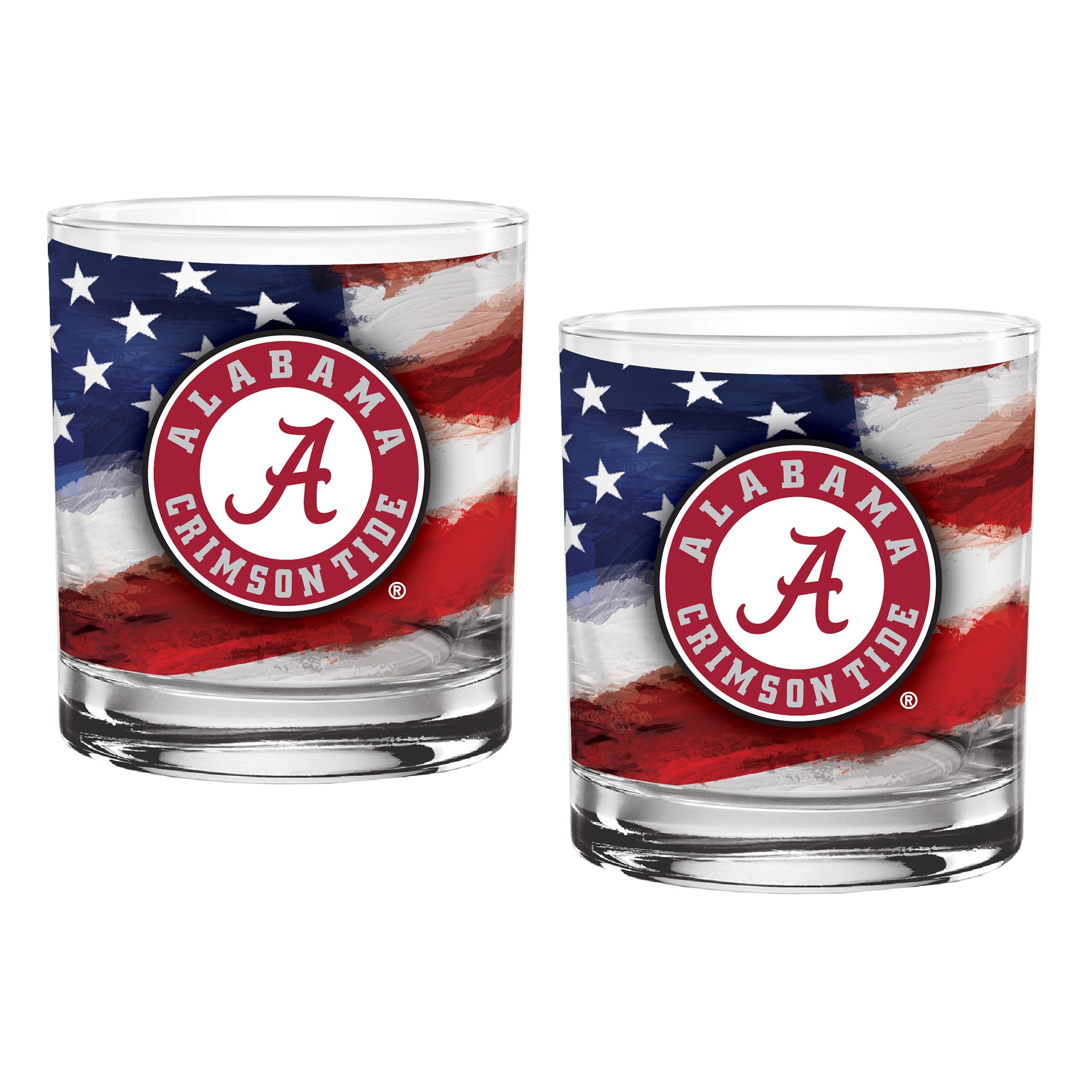 Set of 2 Alabama Crimson Tide 14oz Americana Rocks Glasses