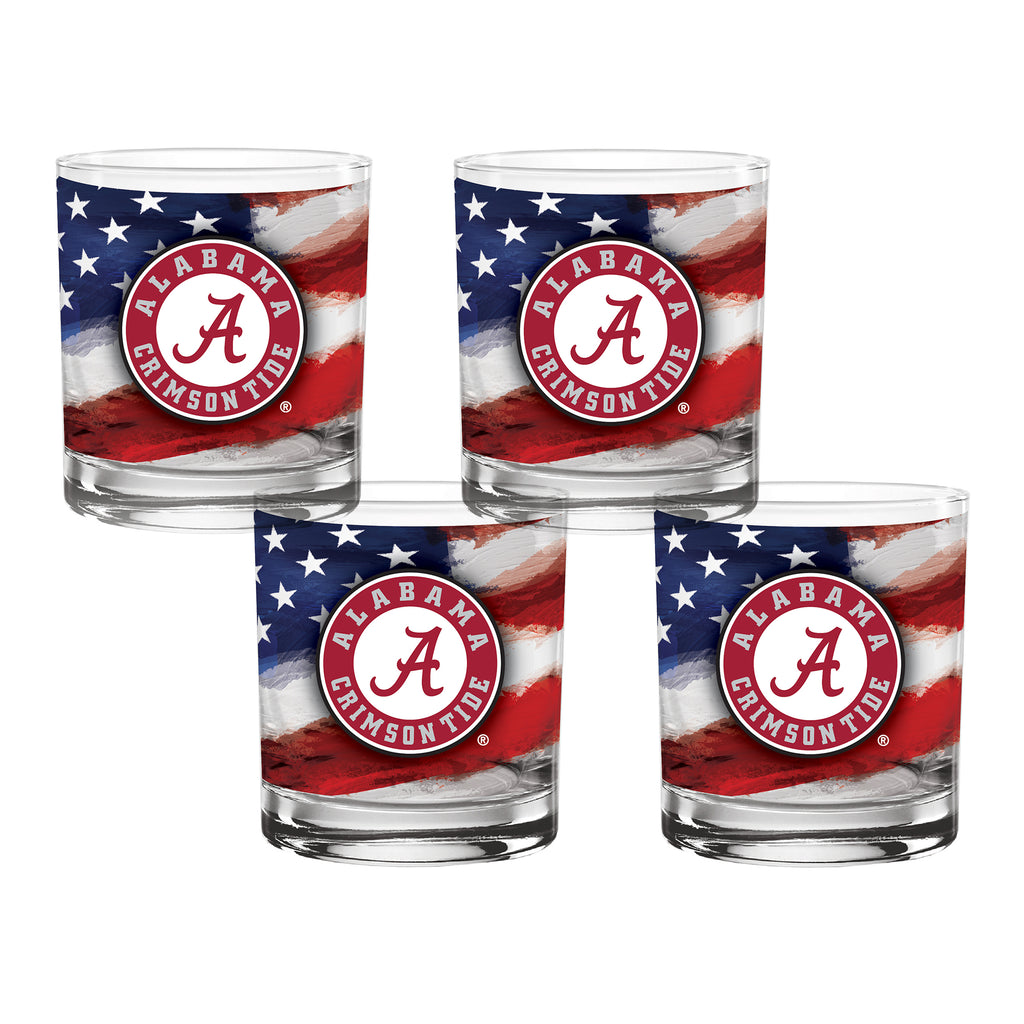 Set of 4 Alabama Crimson Tide 14oz Americana Rocks Glasses