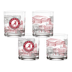 Set of 4 Alabama Crimson Tide Campus Line Art 14oz Rocks Glasses