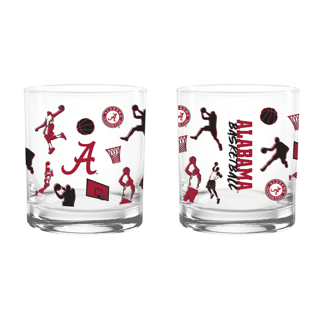 Set of 2 Alabama Crimson Tide Basketball Sketch 14oz Rocks Glasses