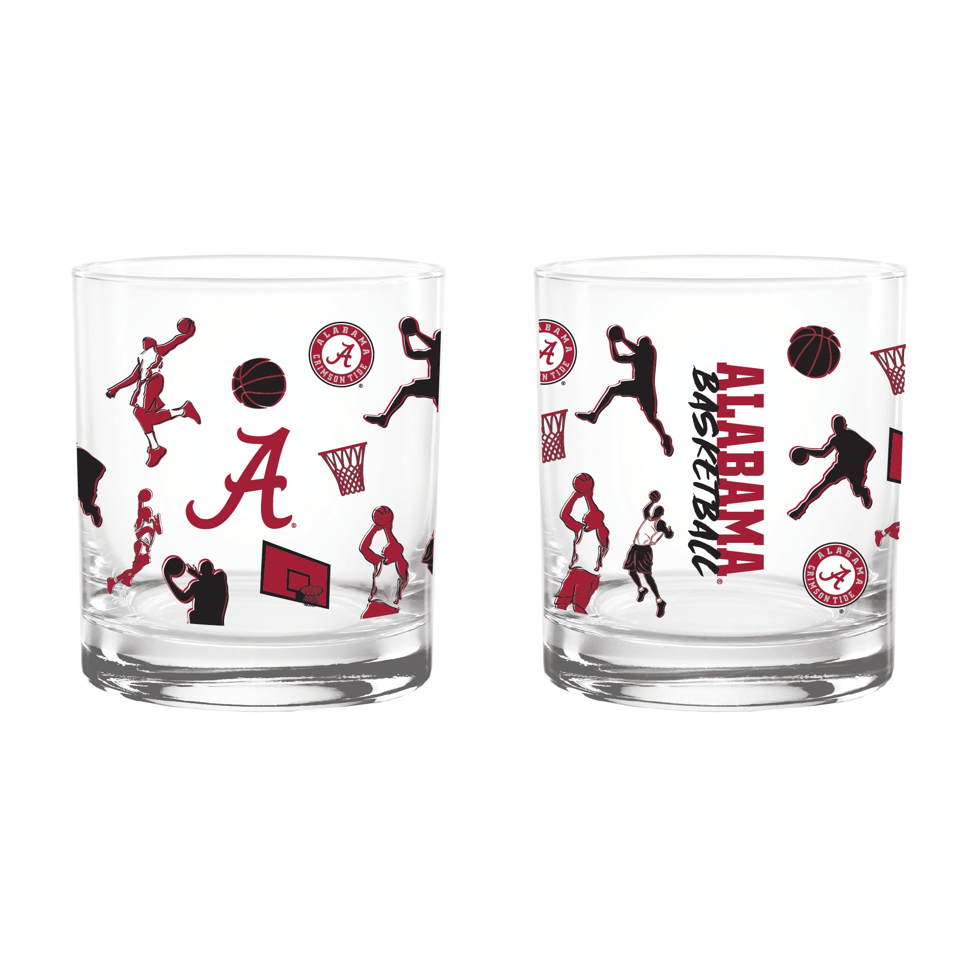 Set of 2 Alabama Crimson Tide Basketball Sketch 14oz Rocks Glasses