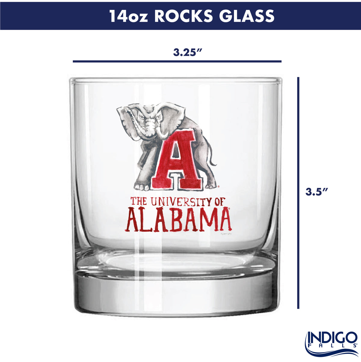 Set of 4 Alabama Crimson Tide Mascot by Laura Wilcox 14oz Rocks Glasses
