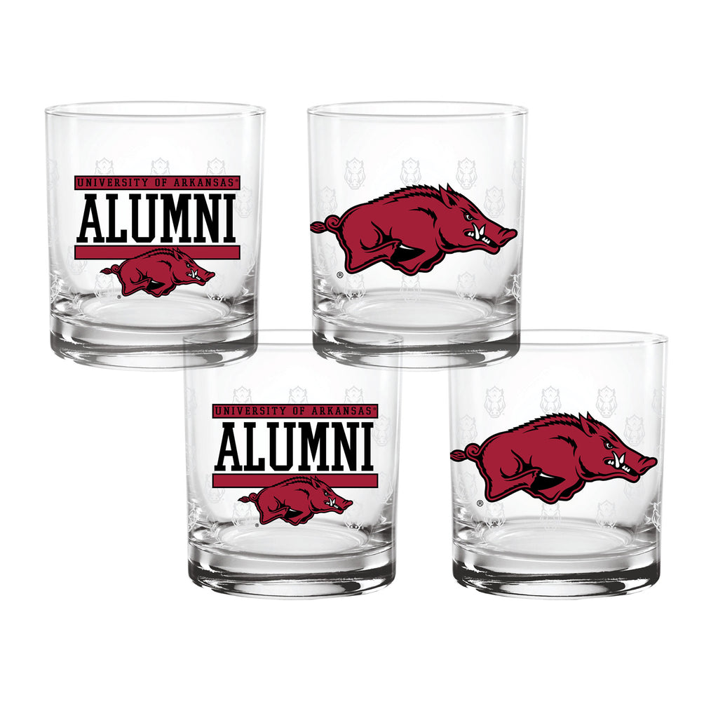 Set of 4 Arkansas Razorbacks 14oz Alumni Rocks Glasses
