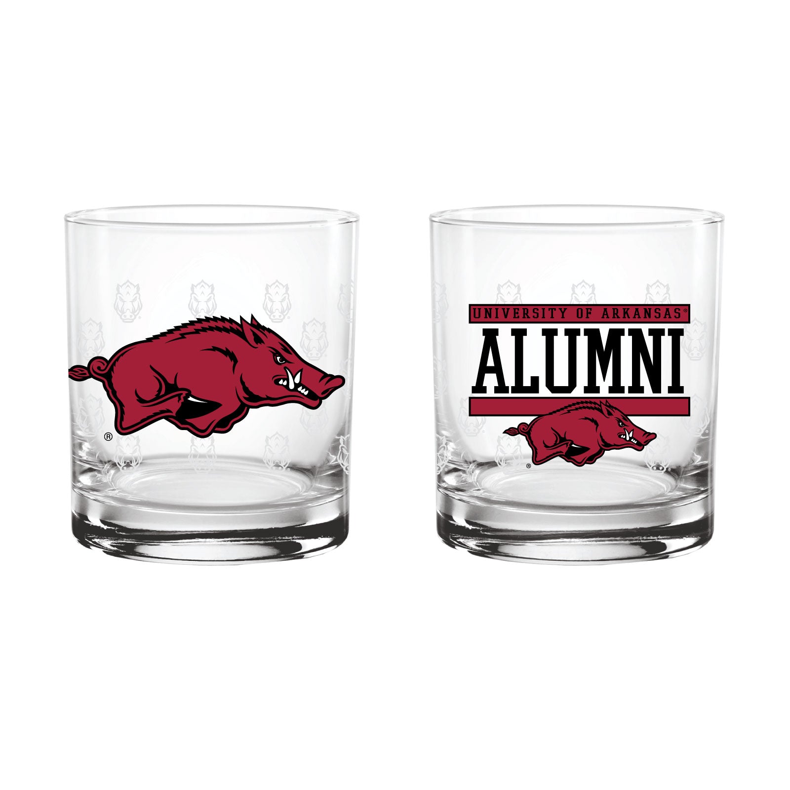 Set of 2 Arkansas Razorbacks 14oz Alumni Rocks Glasses