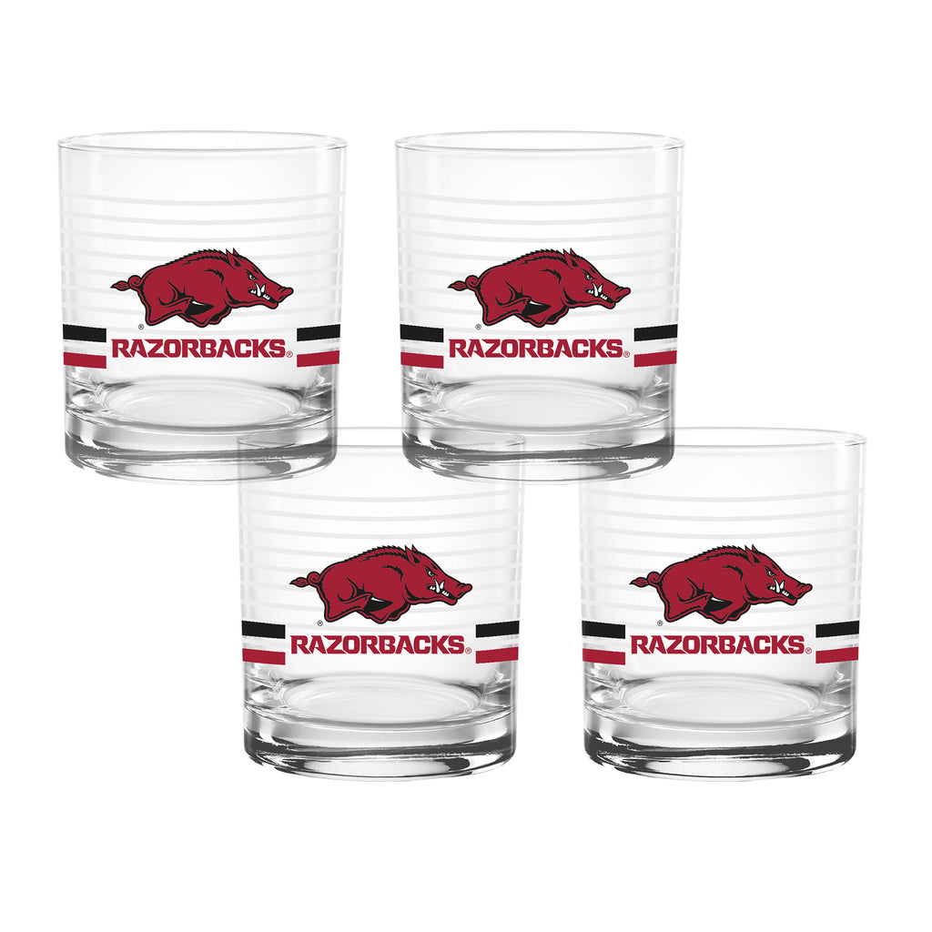Set of 4 Arkansas Razorbacks 14oz Ring Rocks Glasses