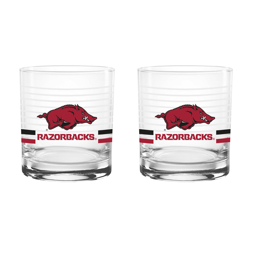 Set of 2 Arkansas Razorbacks 14oz Ring Rocks Glasses