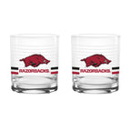 Set of 2 Arkansas Razorbacks 14oz Ring Rocks Glasses