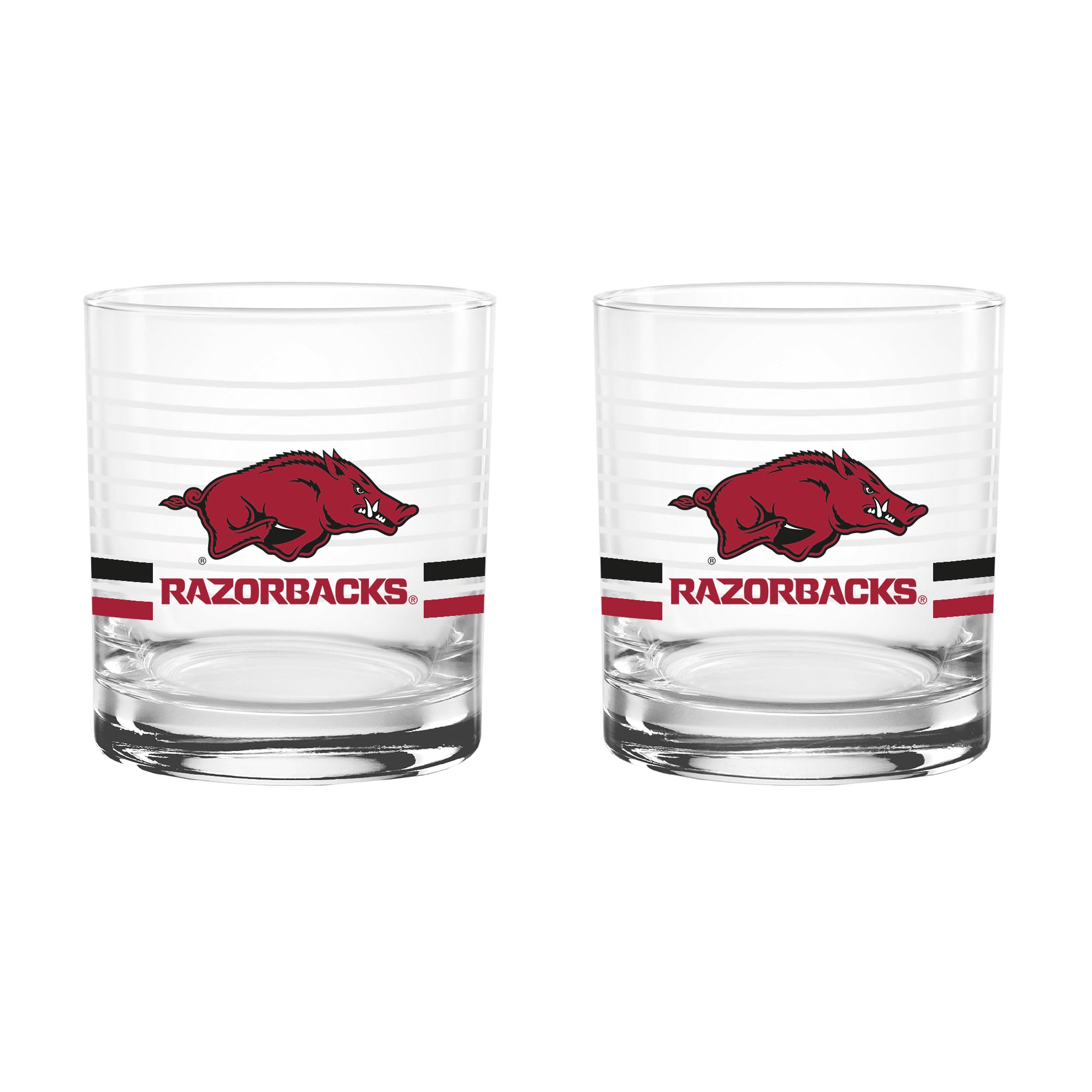 Set of 2 Arkansas Razorbacks 14oz Ring Rocks Glasses