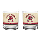 Arkansas Razorbacks Set of 2 College Vault Tan Retro 14oz Rocks Glasses