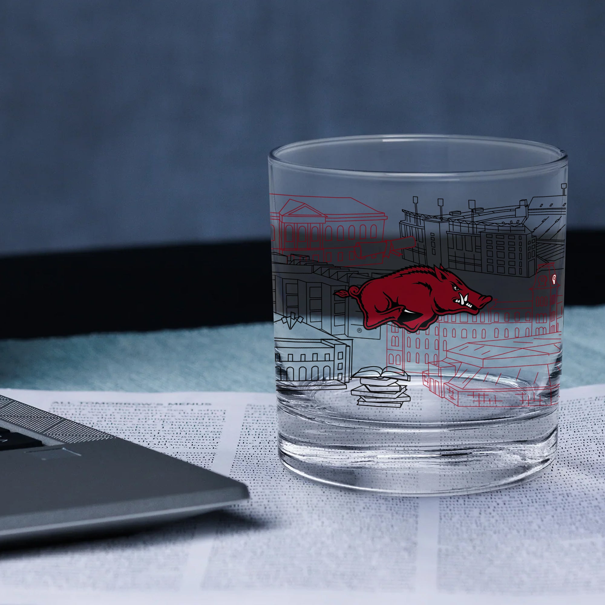 Set of 4 Arkansas Razorbacks Campus Line Art 14oz Rocks Glasses
