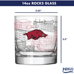 Set of 4 Arkansas Razorbacks Campus Line Art 14oz Rocks Glasses