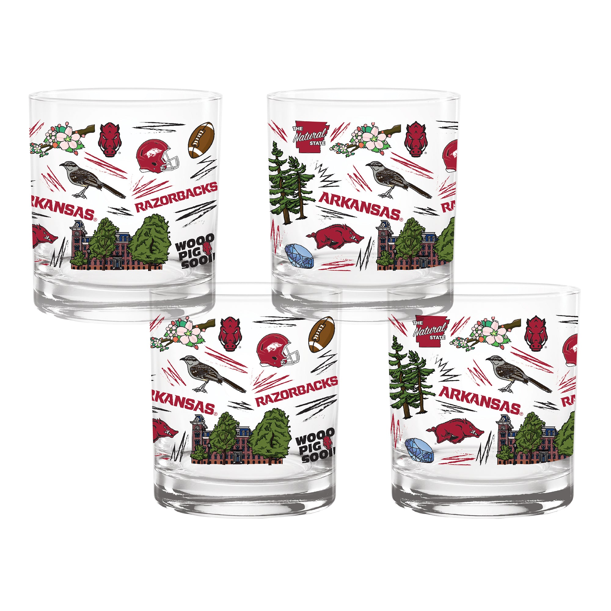 Set of 4 Arkansas Razorbacks 14oz Local Rocks Glasses
