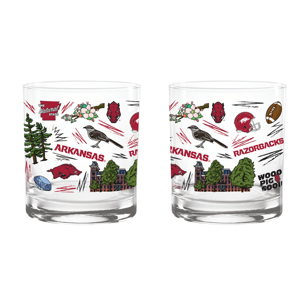 Set of 2 Arkansas Razorbacks 14oz Local Rocks Glasses