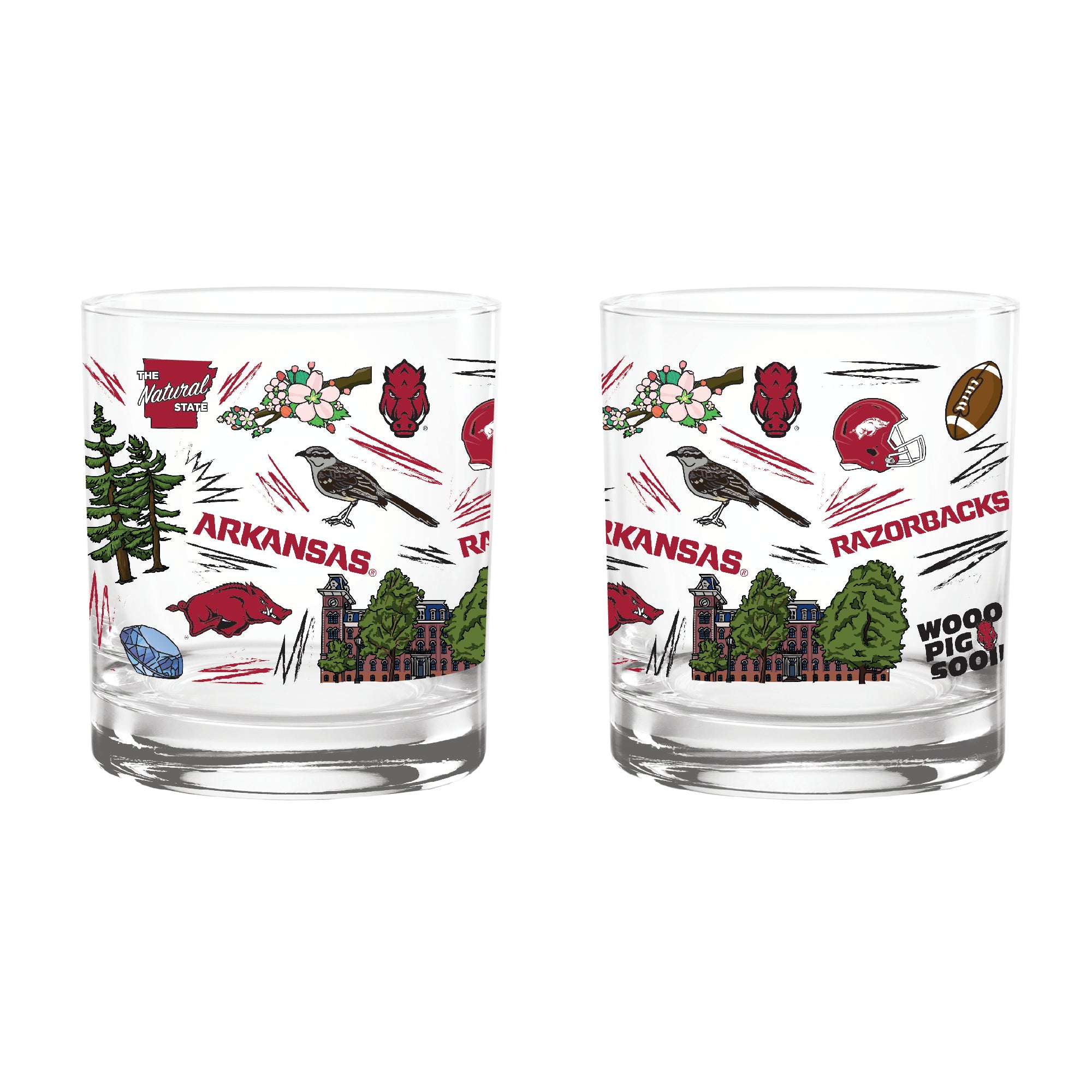 Set of 2 Arkansas Razorbacks 14oz Local Rocks Glasses