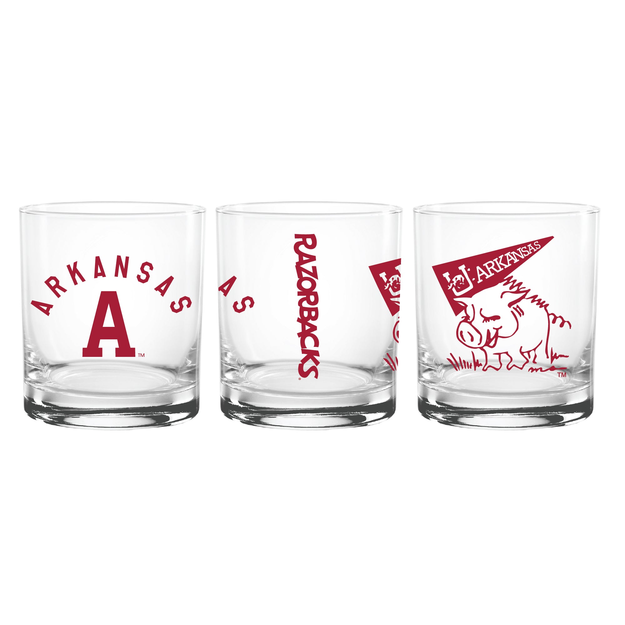 Set of 2 Arkansas Razorbacks College Vault Sketch 14oz Rocks Glasses
