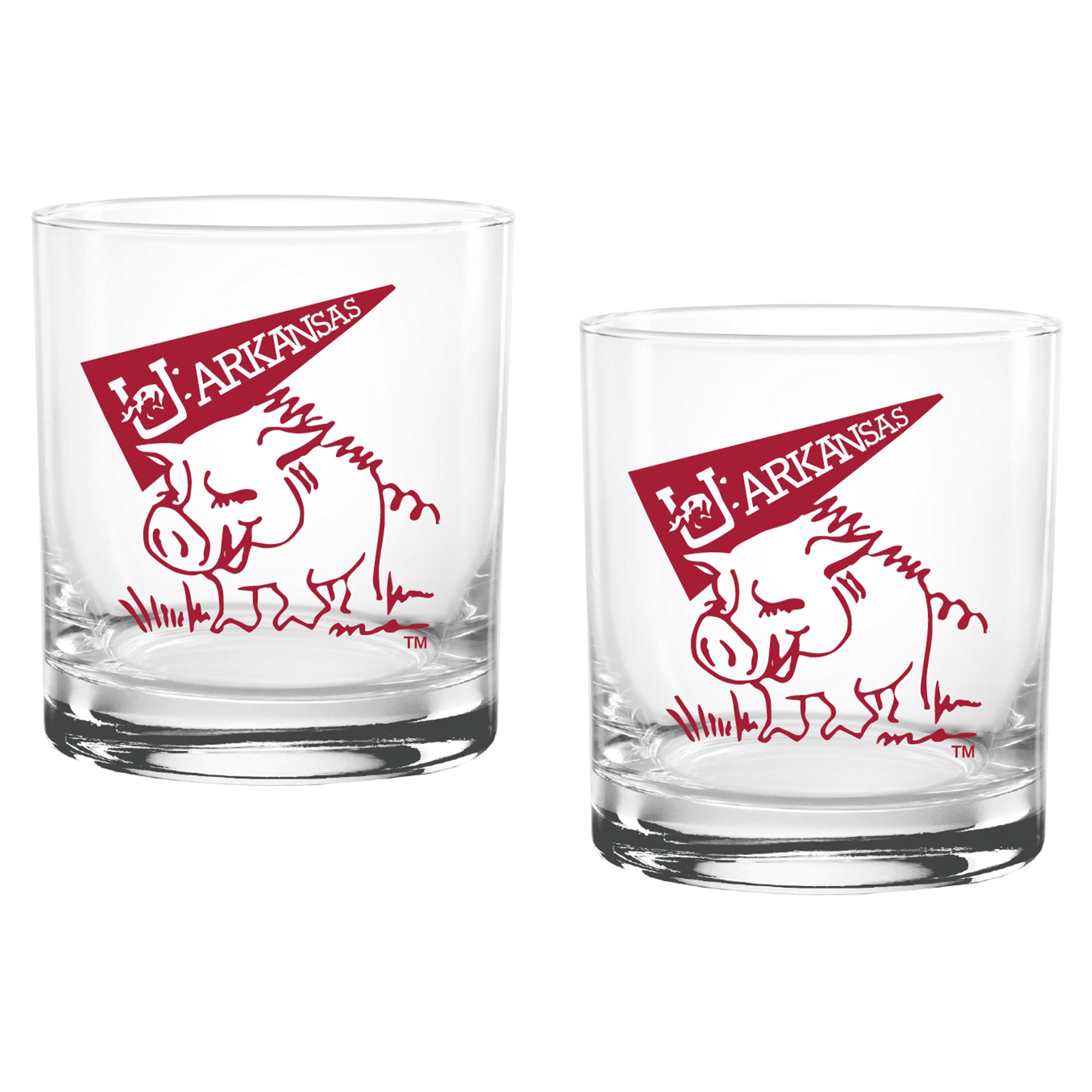 Set of 2 Arkansas Razorbacks College Vault Sketch 14oz Rocks Glasses