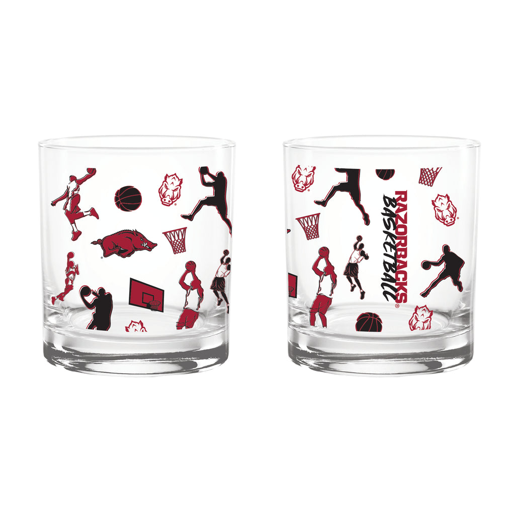Set of 2 Arkansas Razorbacks Basketball Sketch 14oz Rocks Glasses