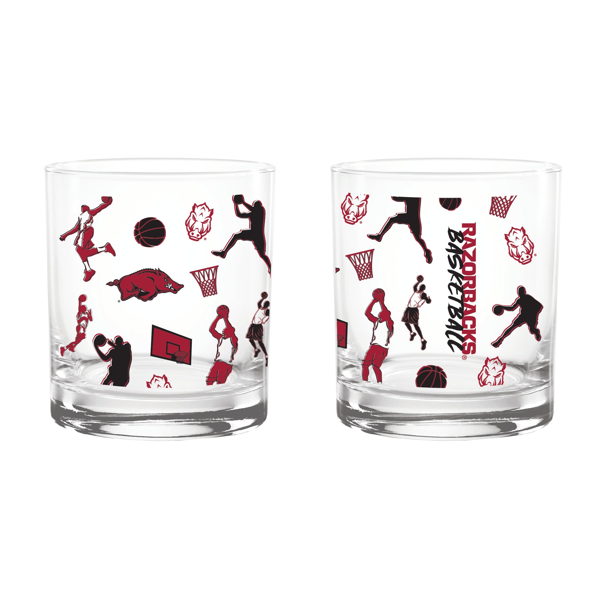 Set of 2 Arkansas Razorbacks Basketball Sketch 14oz Rocks Glasses