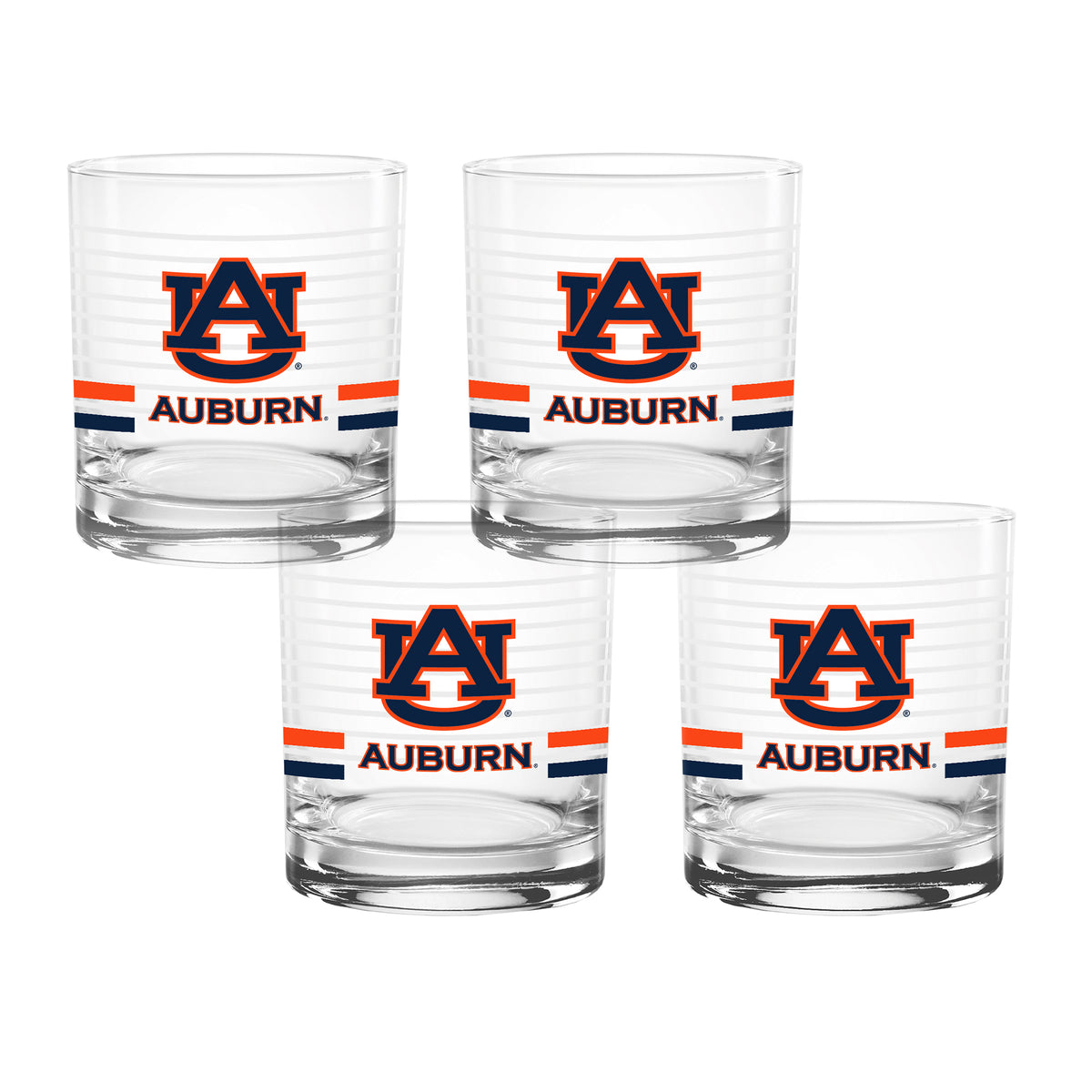 Set of 4 Auburn Tigers 14oz Ring Rocks Glasses