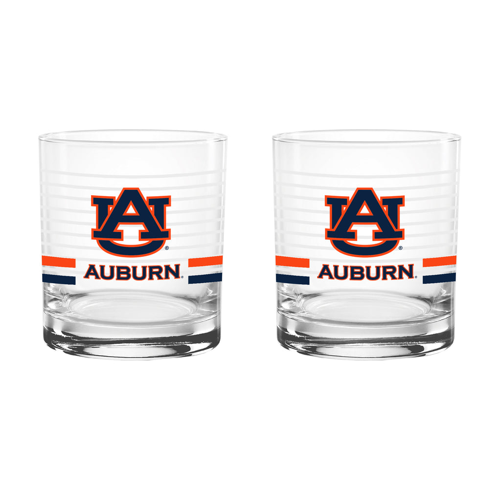 Set of 2 Auburn Tigers 14oz Ring Rocks Glasses