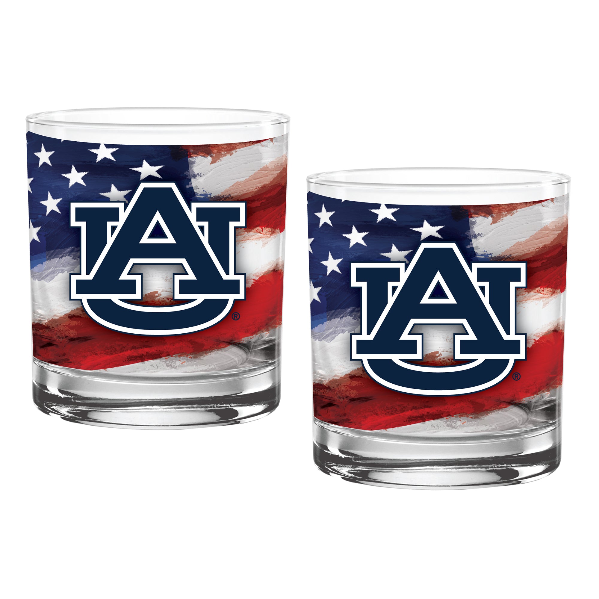 Set of 2 Auburn Tigers 14oz Americana Rocks Glasses