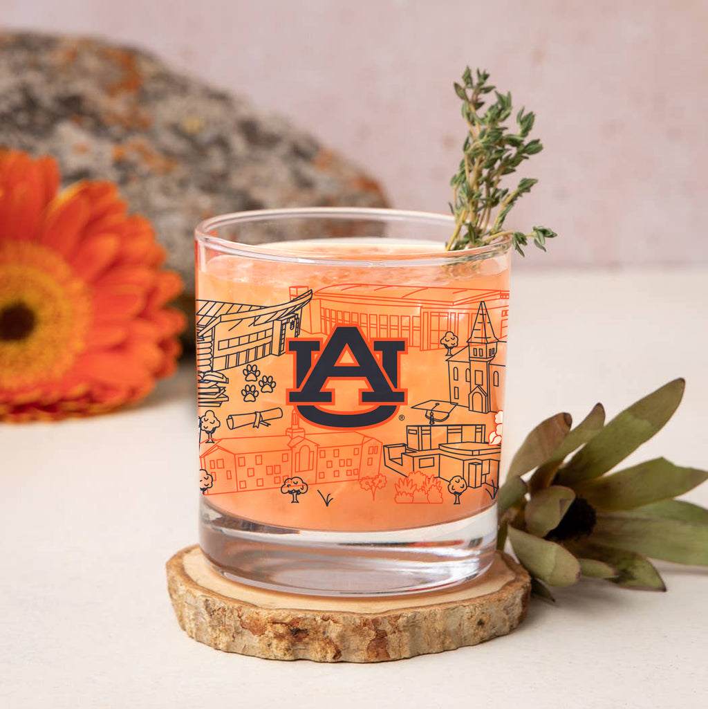 Set of 4 Auburn Tigers Campus Line Art 14oz Rocks Glasses