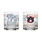 Set of 2 Auburn Tigers Campus Line Art 14oz Rocks Glasses