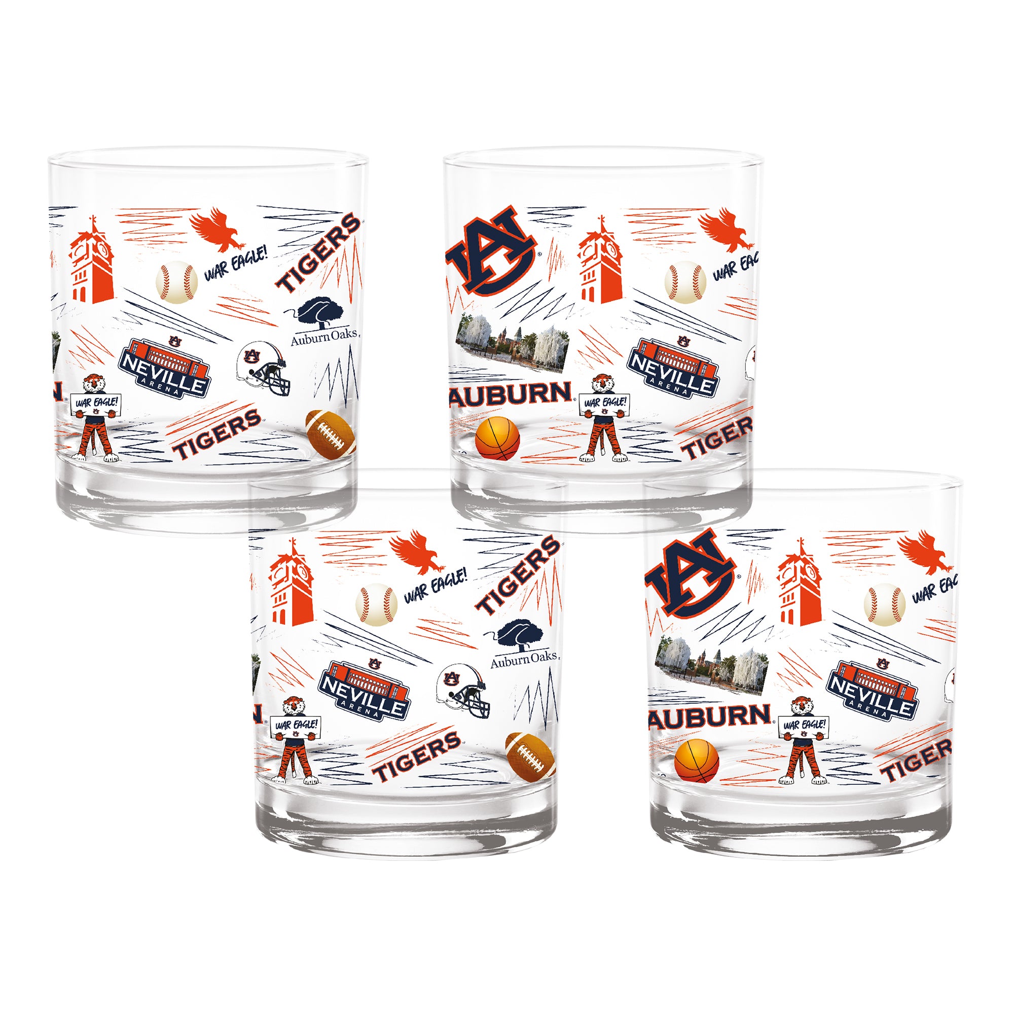 Set of 4 Auburn Tigers 14oz Local Rocks Glasses