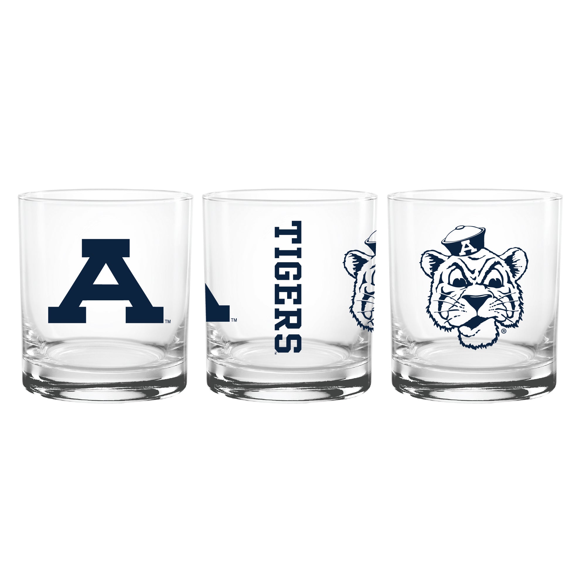 Set of 2 Auburn Tigers College Vault Sketch 14oz Rocks Glasses