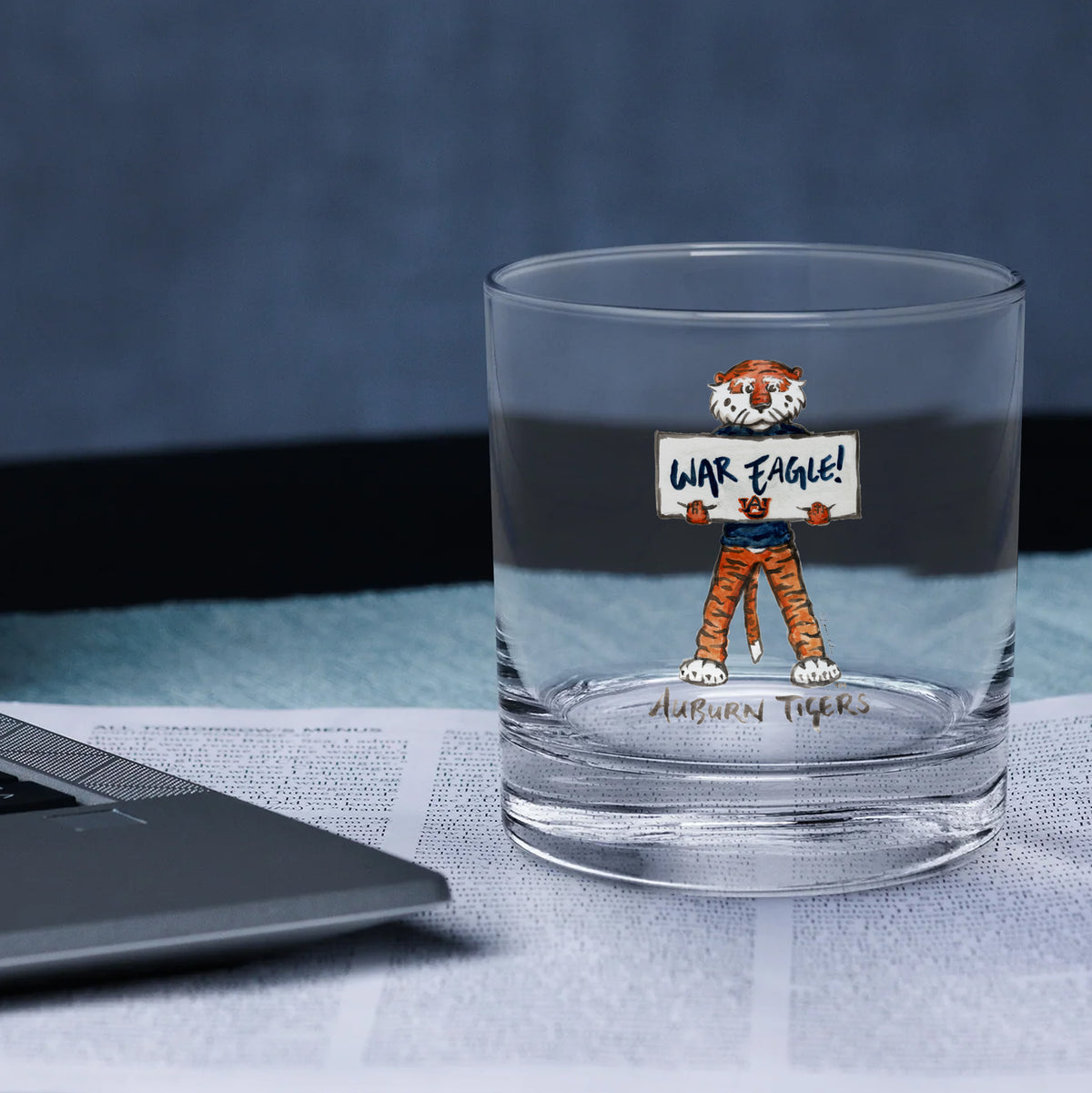 Set of 4 Auburn Tigers Mascot by Laura Wilcox 14oz Rocks Glasses