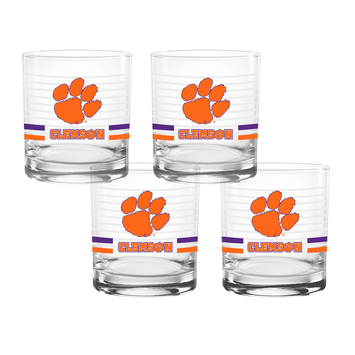 Set of 4 Clemson Tigers 14oz Ring Rocks Glasses