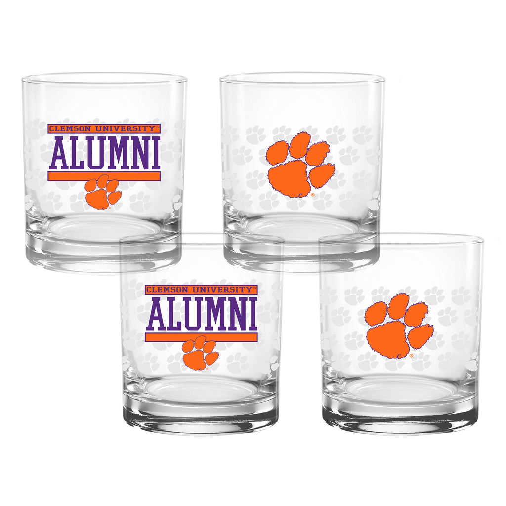 Set of 4 Clemson Tigers 14oz Alumni Rocks Glasses