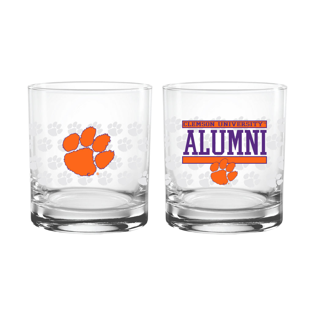 Set of 2 Clemson Tigers 14oz Alumni Rocks Glasses