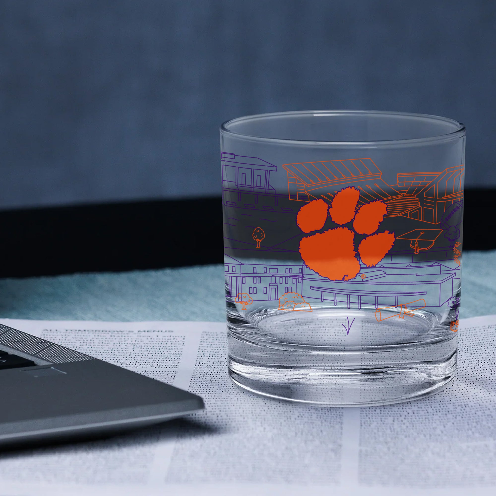 Set of 4 Clemson Tigers Campus Line Art 14oz Rocks Glasses