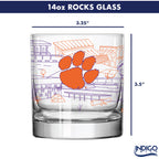 Set of 4 Clemson Tigers Campus Line Art 14oz Rocks Glasses