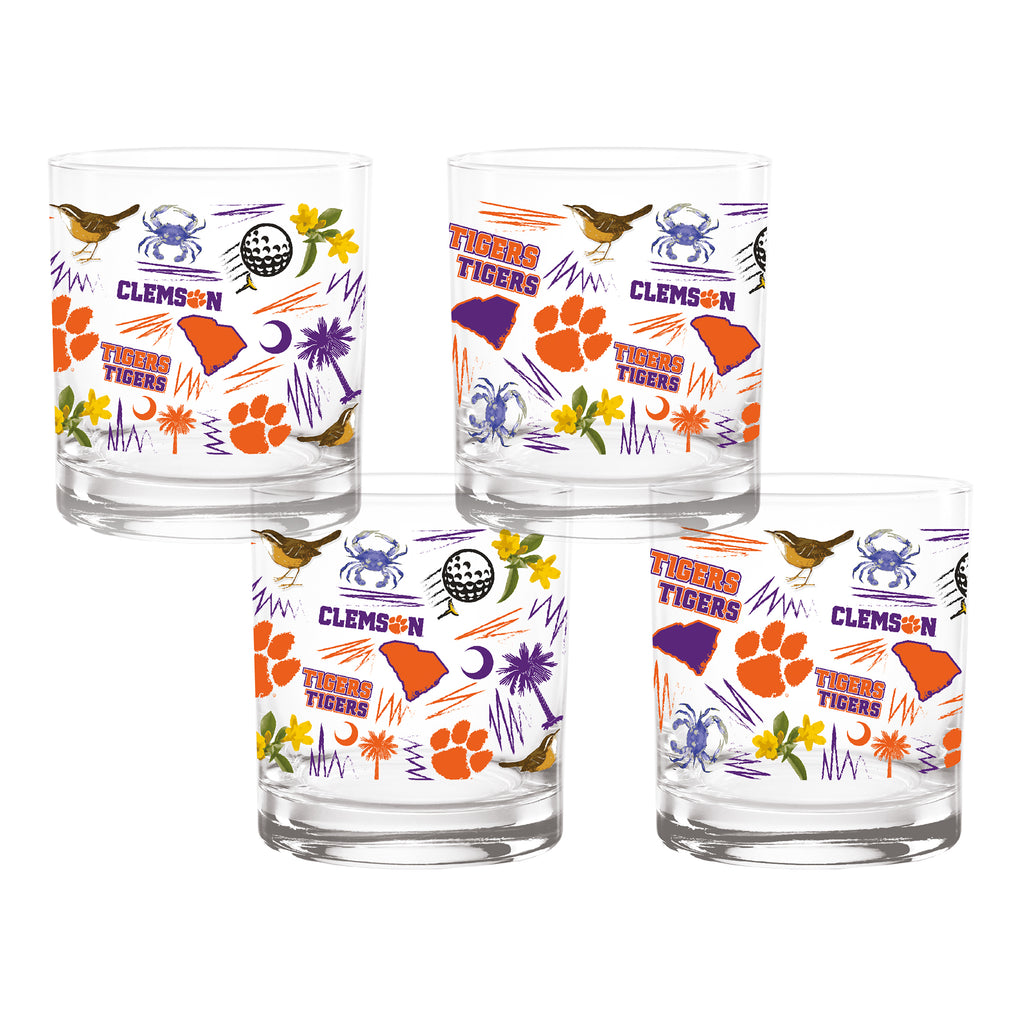Set of 4 Clemson Tigers 14oz Local Rocks Glasses