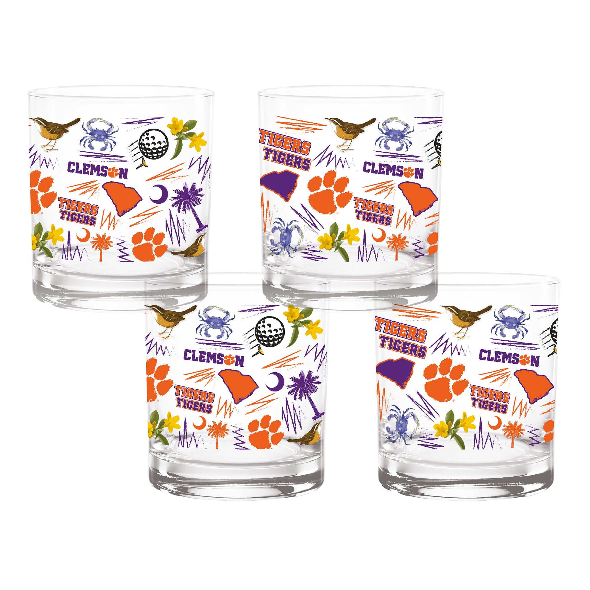 Set of 4 Clemson Tigers 14oz Local Rocks Glasses