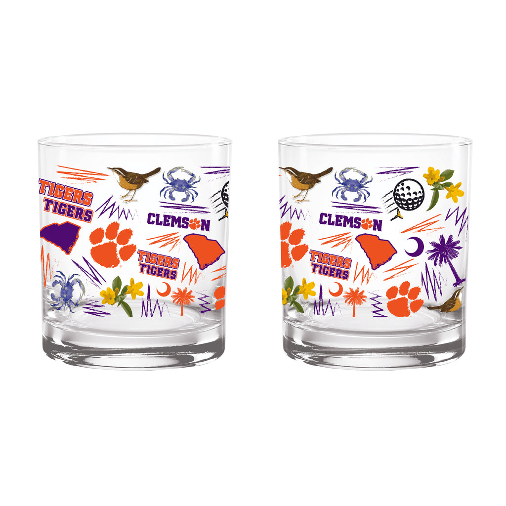 Set of 2 Clemson Tigers 14oz Local Rocks Glasses