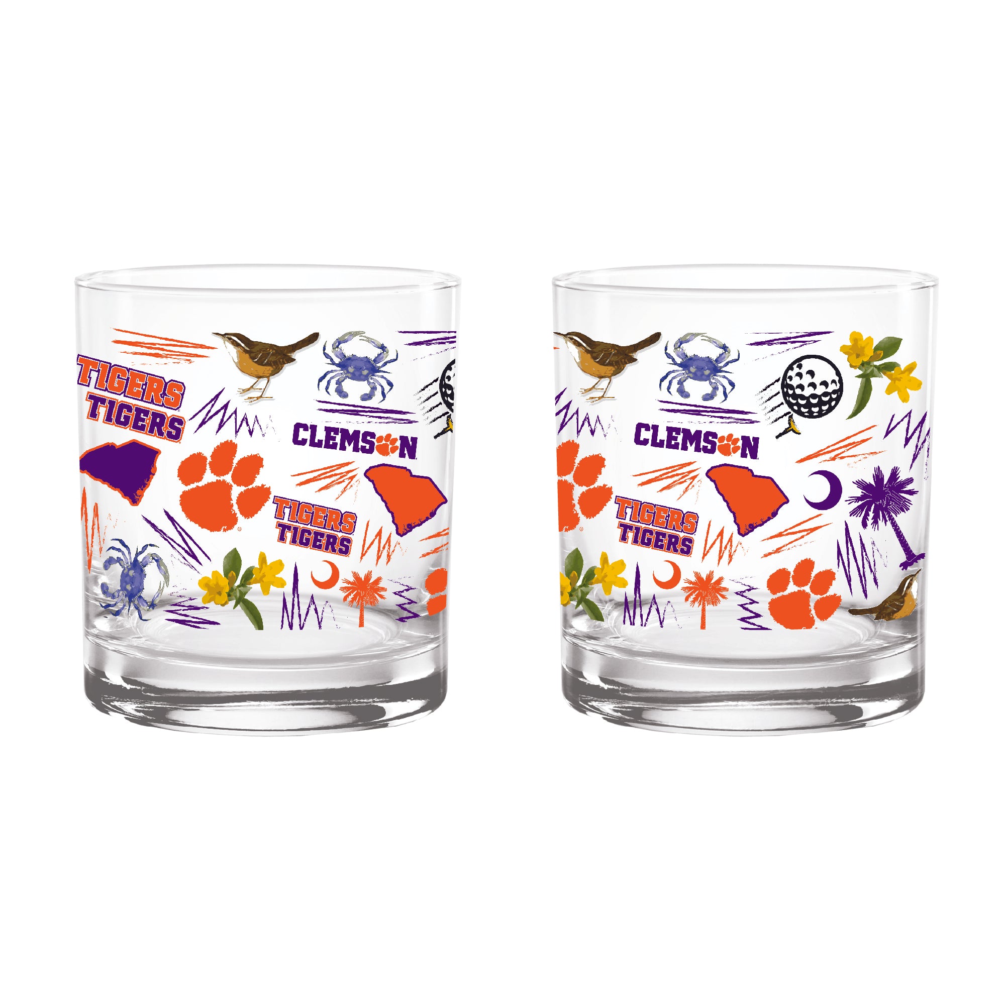 Set of 2 Clemson Tigers 14oz Local Rocks Glasses