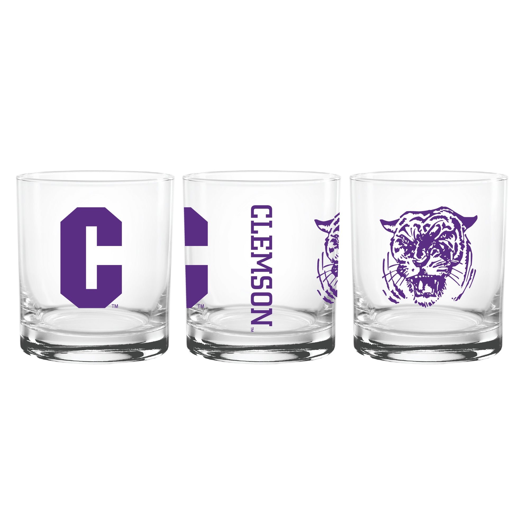Set of 2 Clemson Tigers College Vault Sketch 14oz Rocks Glasses
