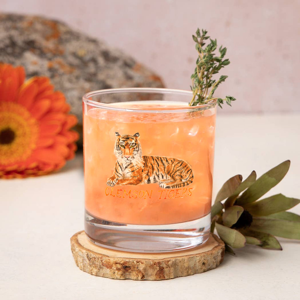 Set of 4 Clemson Tigers Mascot by Laura Wilcox 14oz Rocks Glasses