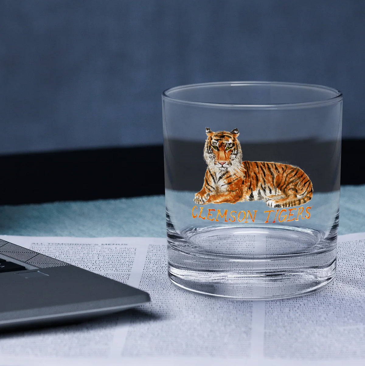 Set of 4 Clemson Tigers Mascot by Laura Wilcox 14oz Rocks Glasses
