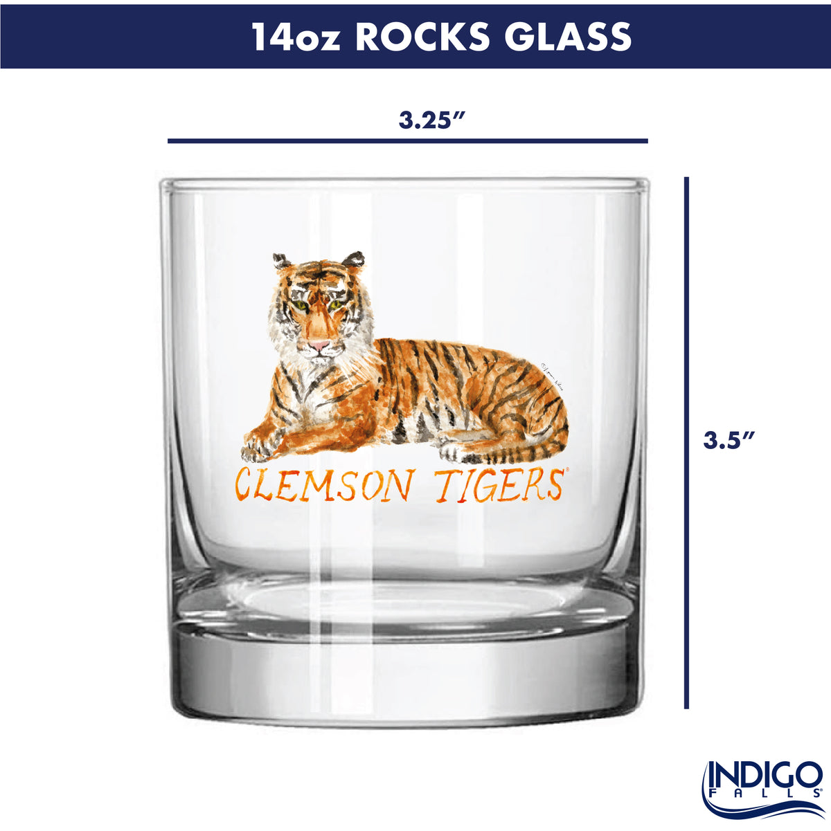 Set of 4 Clemson Tigers Mascot by Laura Wilcox 14oz Rocks Glasses