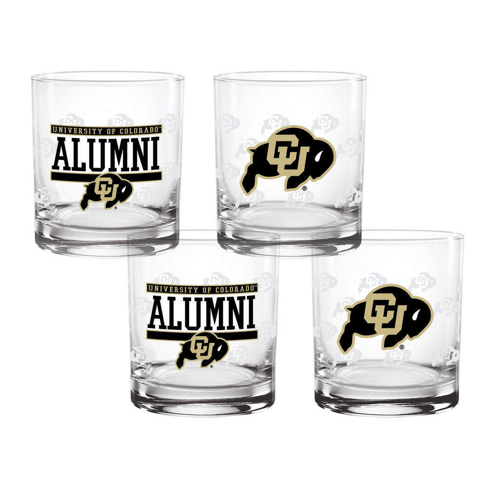 Set of 4 Colorado Buffaloes 14oz Alumni Rocks Glasses