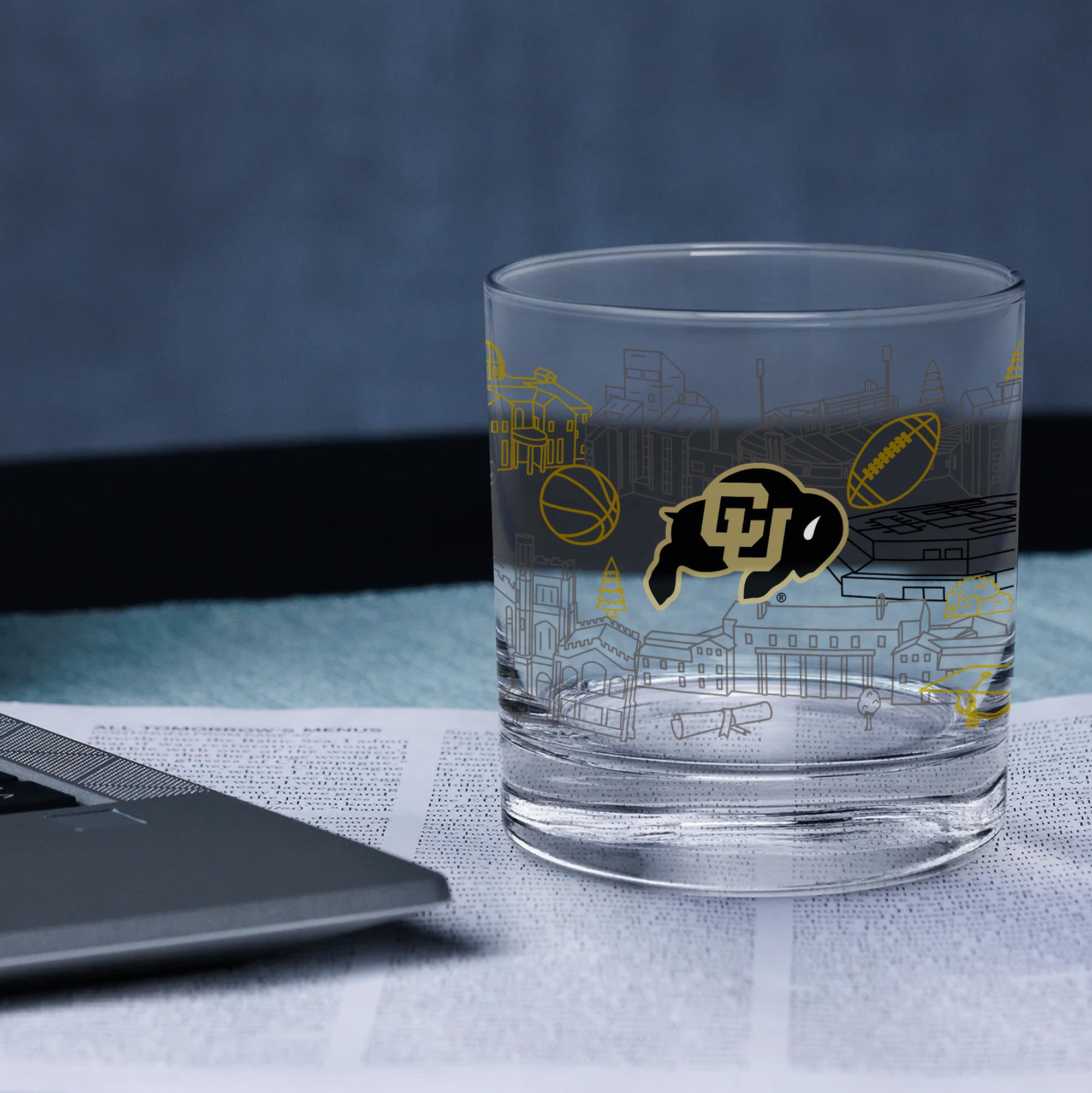Set of 4 Colorado Buffaloes Campus Line Art 14oz Rocks Glasses