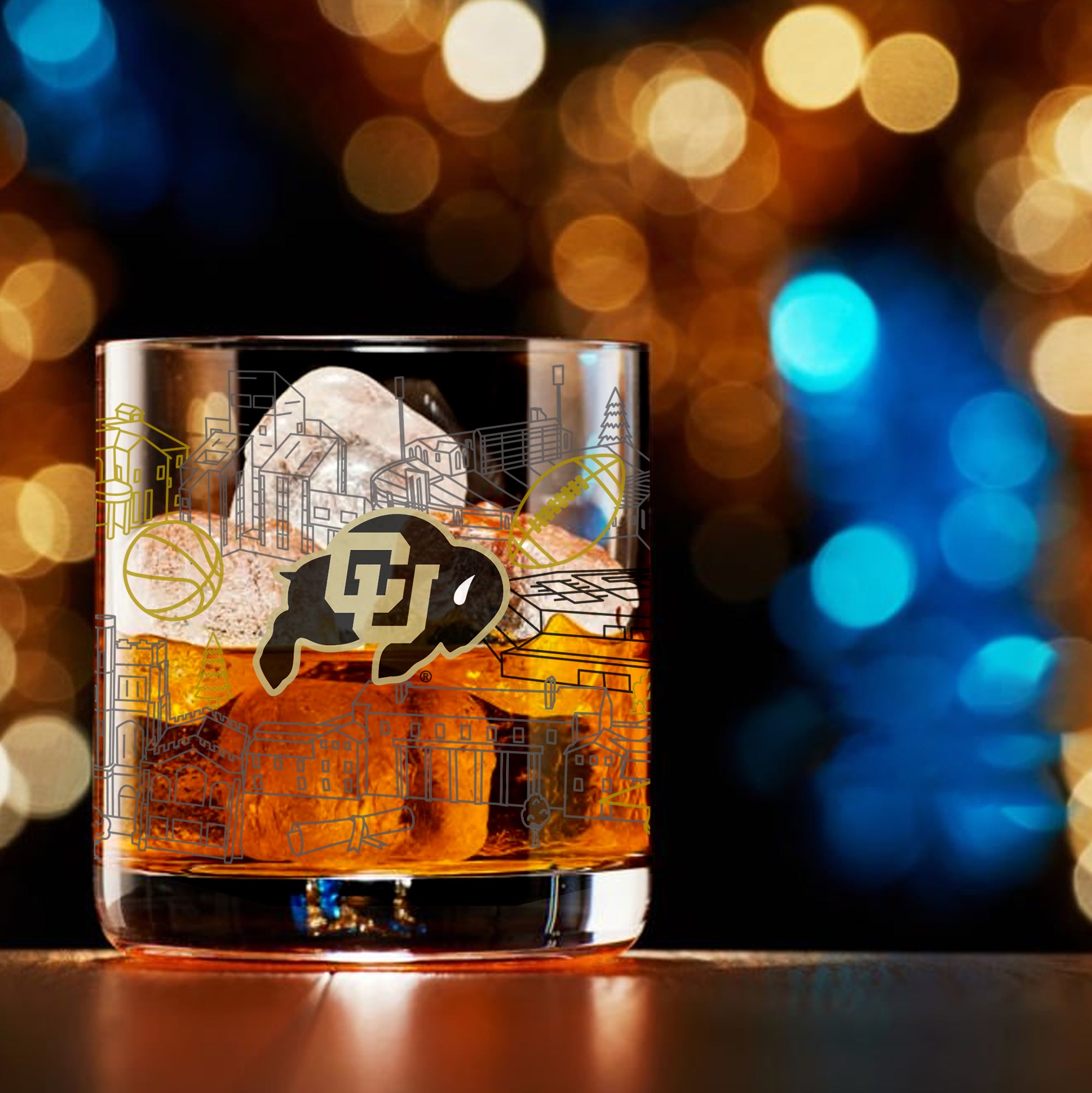 Set of 4 Colorado Buffaloes Campus Line Art 14oz Rocks Glasses