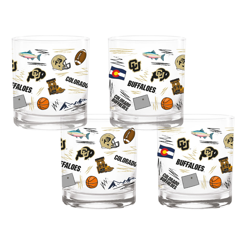 Set of 4 Colorado Buffaloes 14oz Local Rocks Glasses