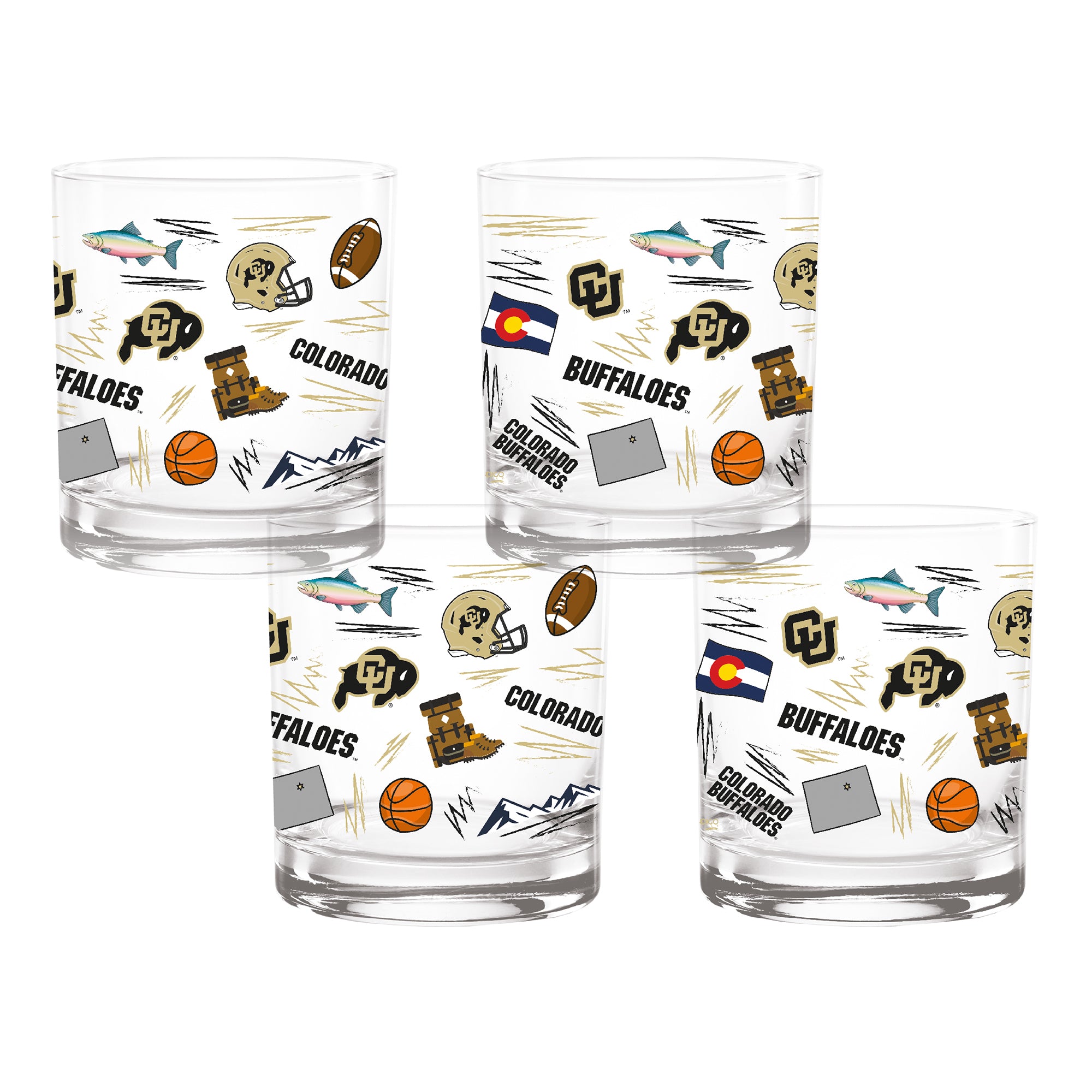 Set of 4 Colorado Buffaloes 14oz Local Rocks Glasses