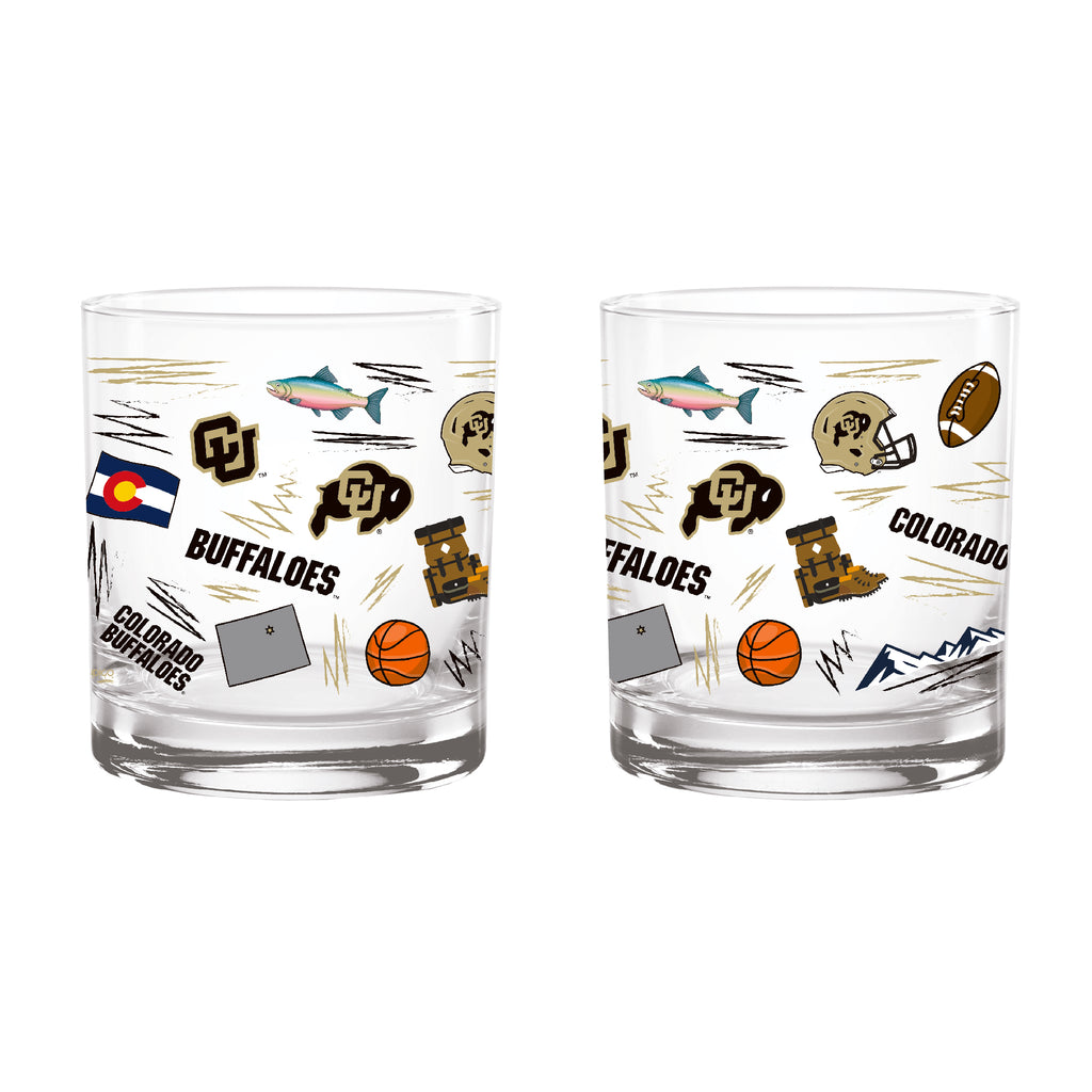 Set of 2 Colorado Buffaloes 14oz Local Rocks Glasses