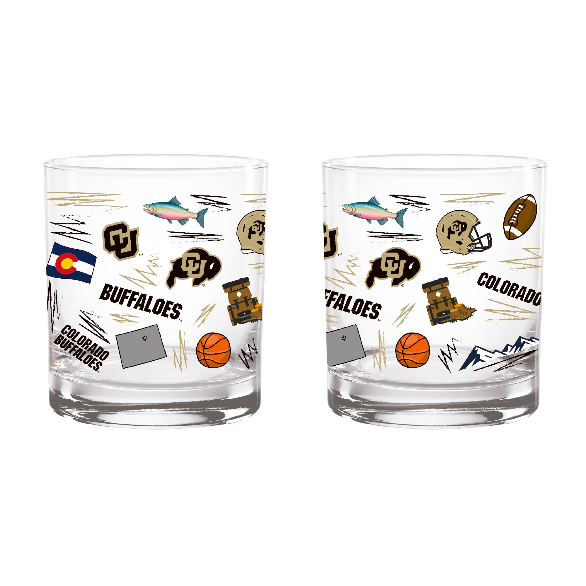Set of 2 Colorado Buffaloes 14oz Local Rocks Glasses